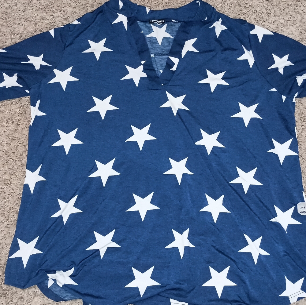Women's Heimish USA Top Sz 2XL Color Blue White Patriotic American Flag 4th July